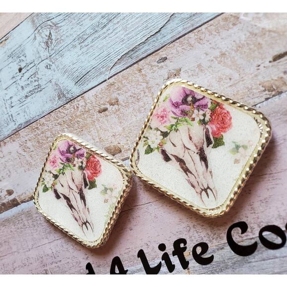 Floral skull inlay conchos, replacement concho, saddle conchos, screwback concho - Picture 3 of 3